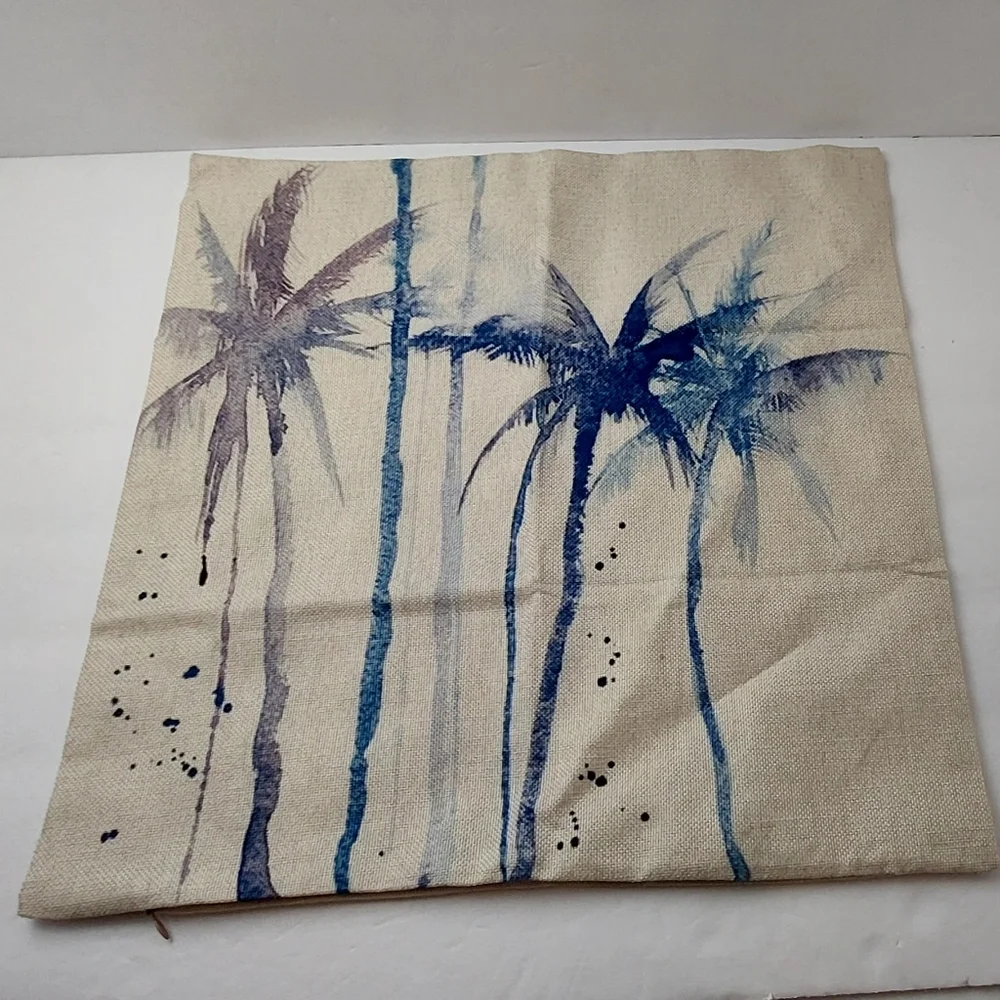 Throw Pillow Cover Accent Palm Trees Blue Purple Canvas Beige Decorative